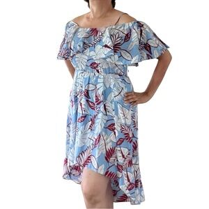 L'atiste By Amy Women’s Spring Tropical Off Shoulder High Low Mid Dress Size S